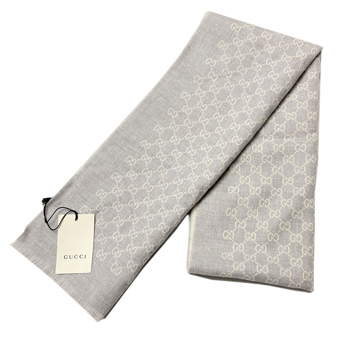 GUCCI マフラー グレー/ホワイト