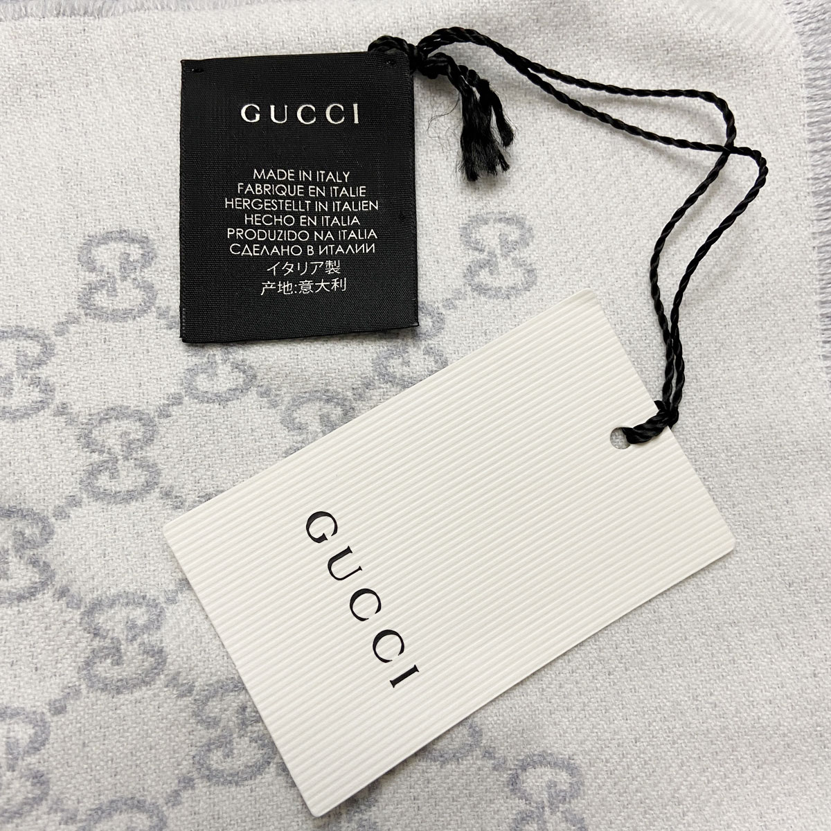 GUCCI グッチ マフラー GG ウール100% ブルーグレー系 ホワイト