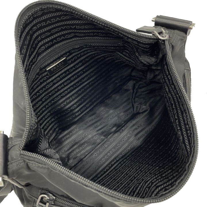 PRADA プラダ 斜め掛けショルダーバッグ ナイロン レザー ブラック