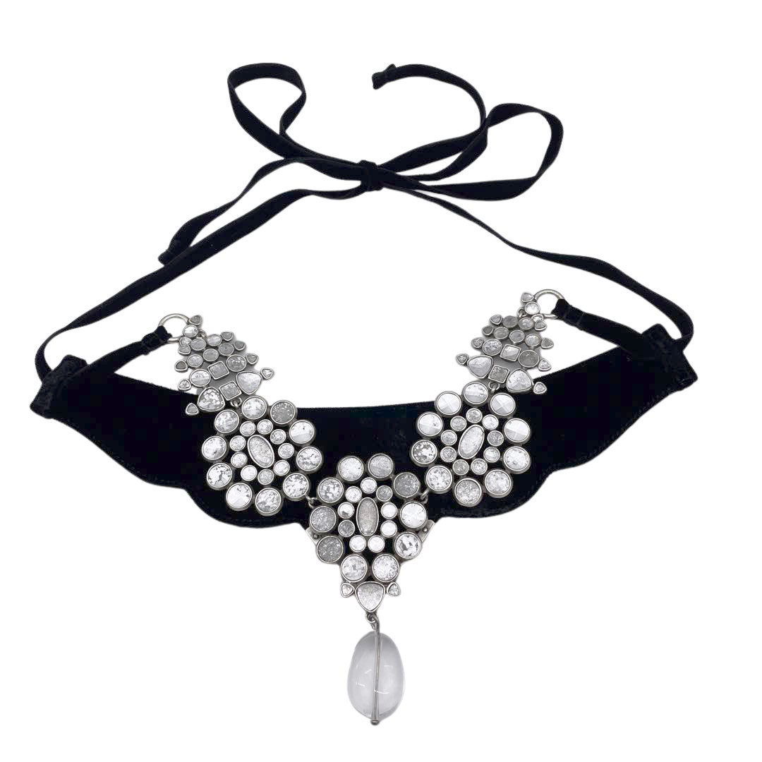 YVES SAINT LAURENT イヴ･サンローラン チョーカー ネックレス ロック クリスタル ベルベット ブラック シルバー 2002 トム・フォード