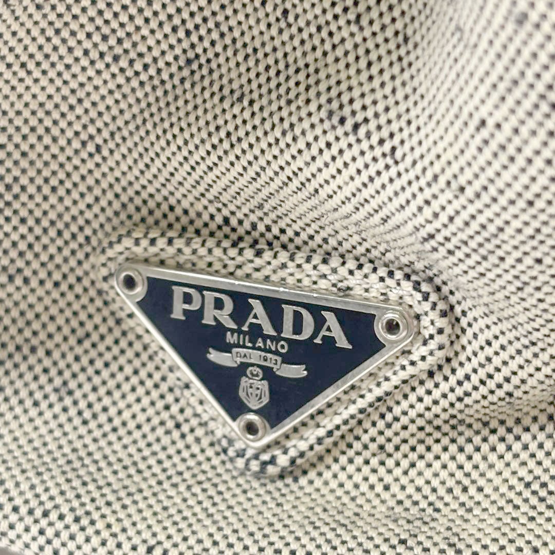 PRADA プラダ トートバッグ キャンバス/レザー グレー/ブラック