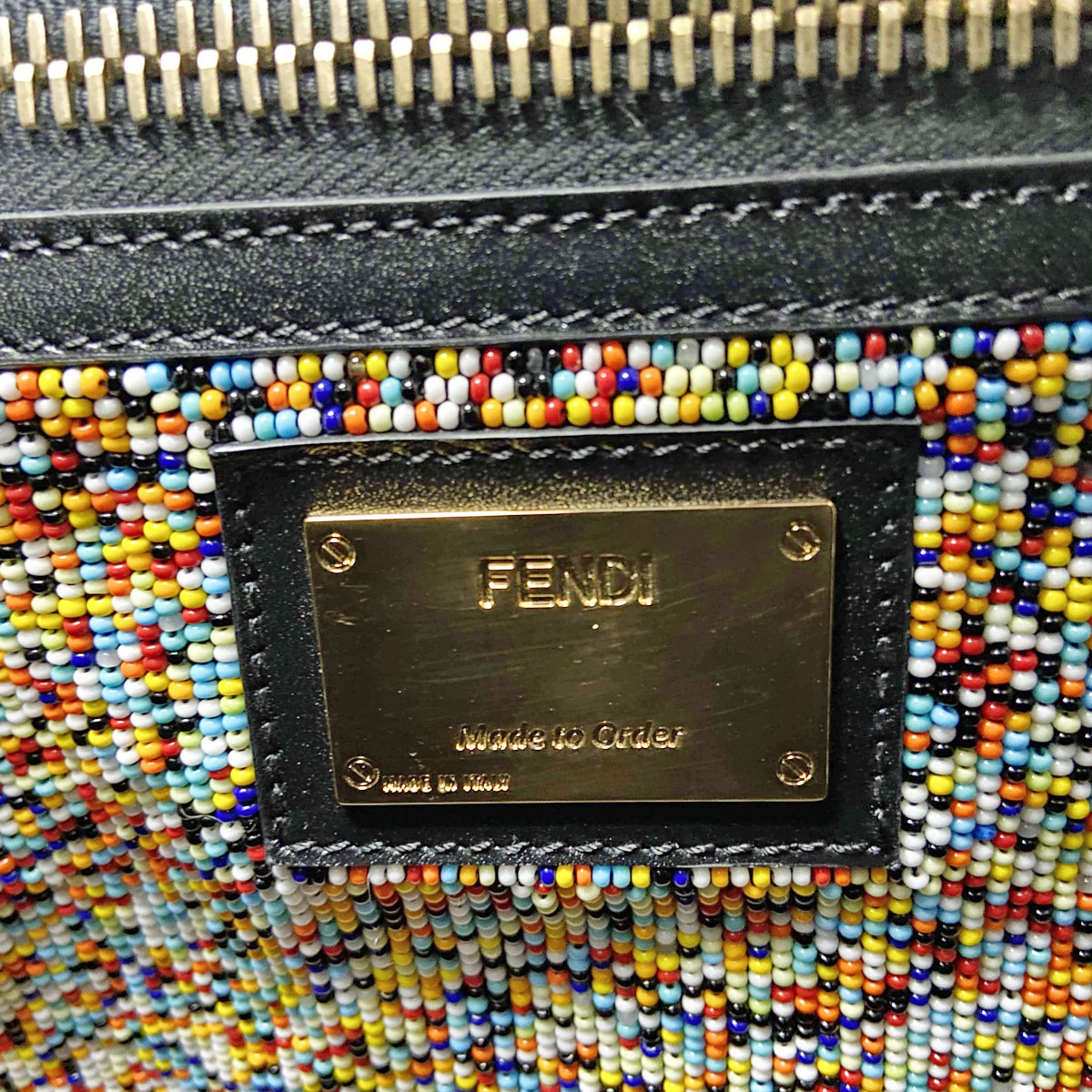 FENDI フェンディ 2WAY ハンドバッグ ピーカブー スペシャルオーダー レザー ビジュー ツイリー付き ブラック