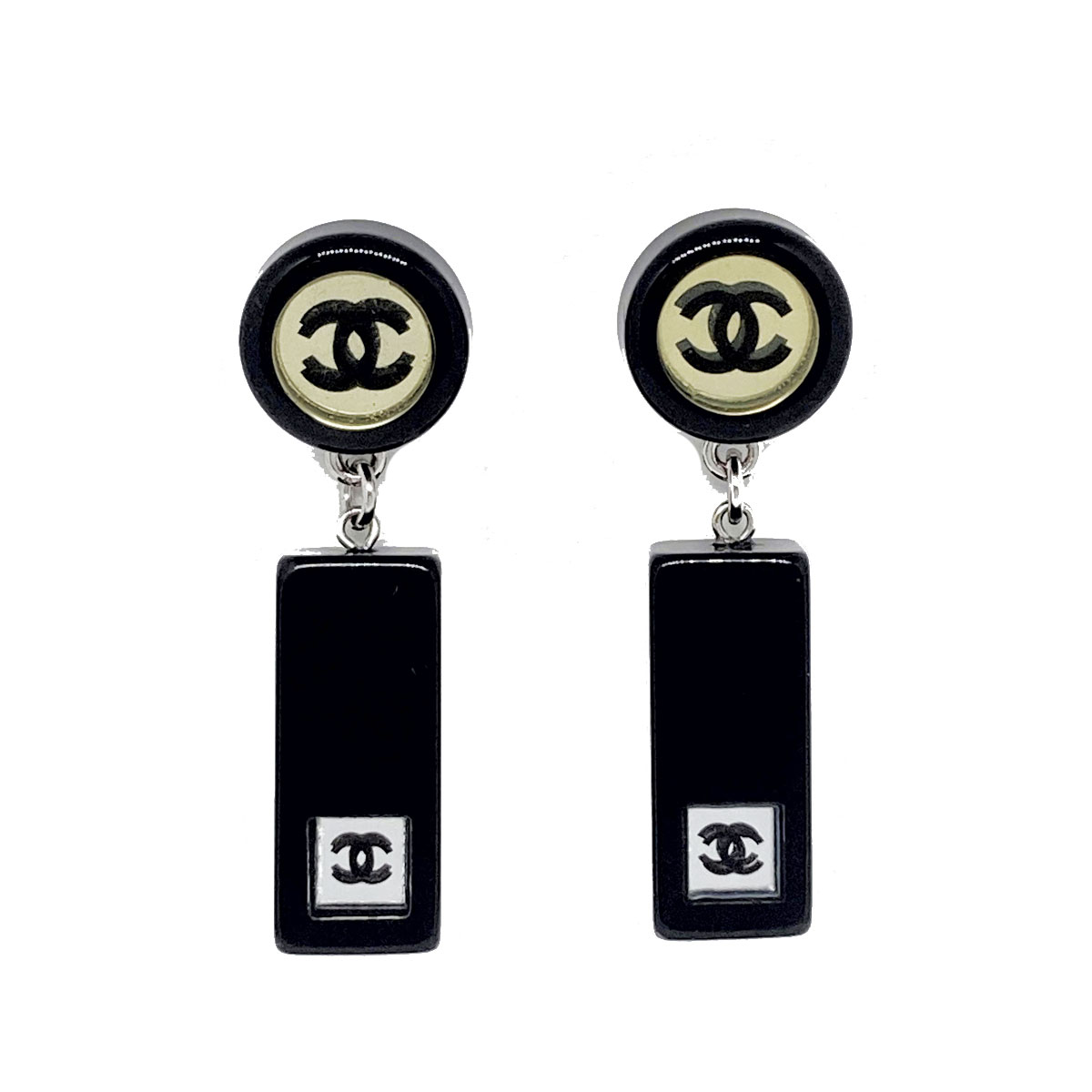 CHANEL シャネル ピアス ココマーク ミラー ブラック シルバー 01P