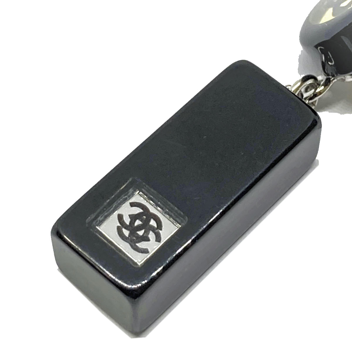 CHANEL シャネル ピアス ココマーク ミラー ブラック シルバー 01P 
