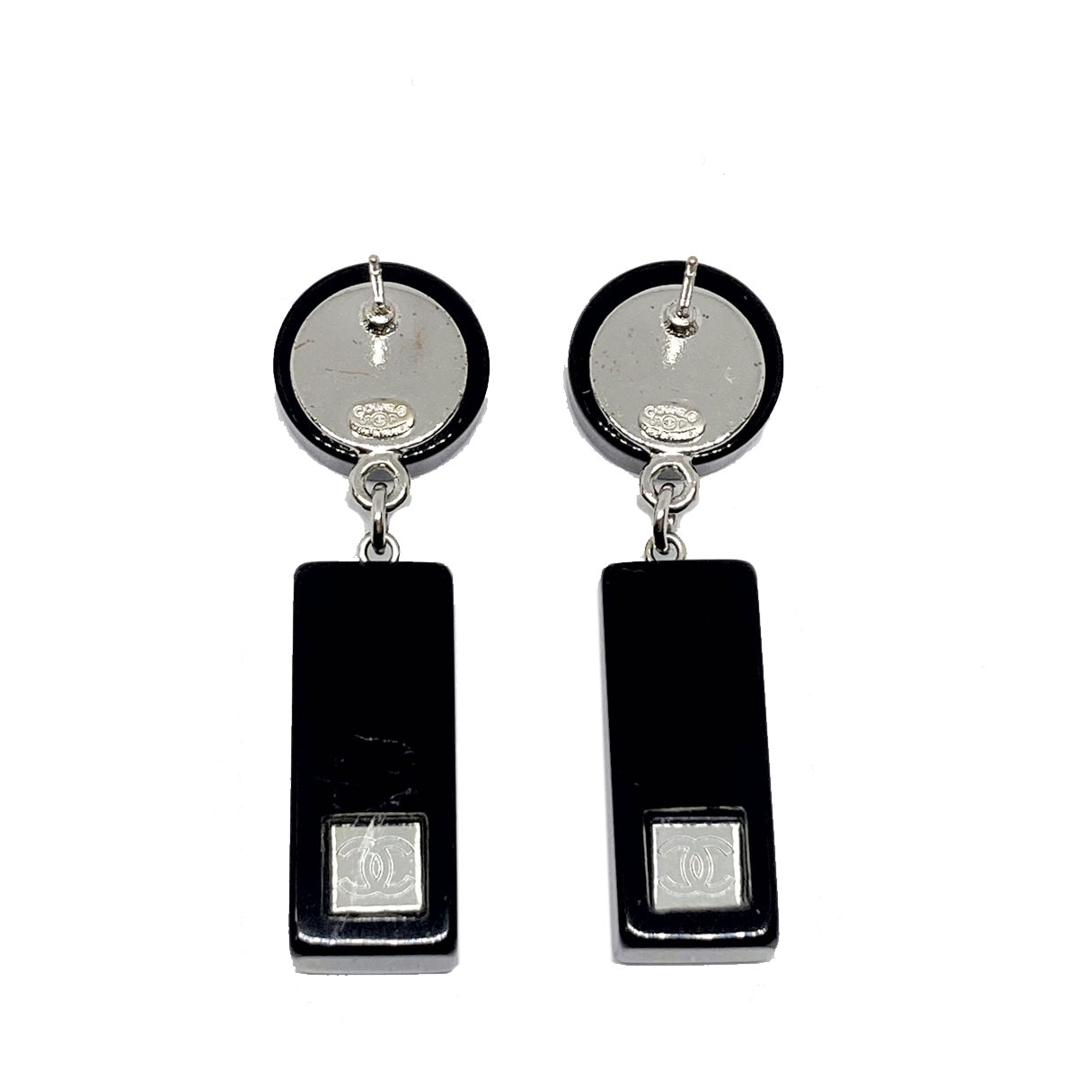 CHANEL シャネル ピアス ココマーク ミラー ブラック シルバー 01P