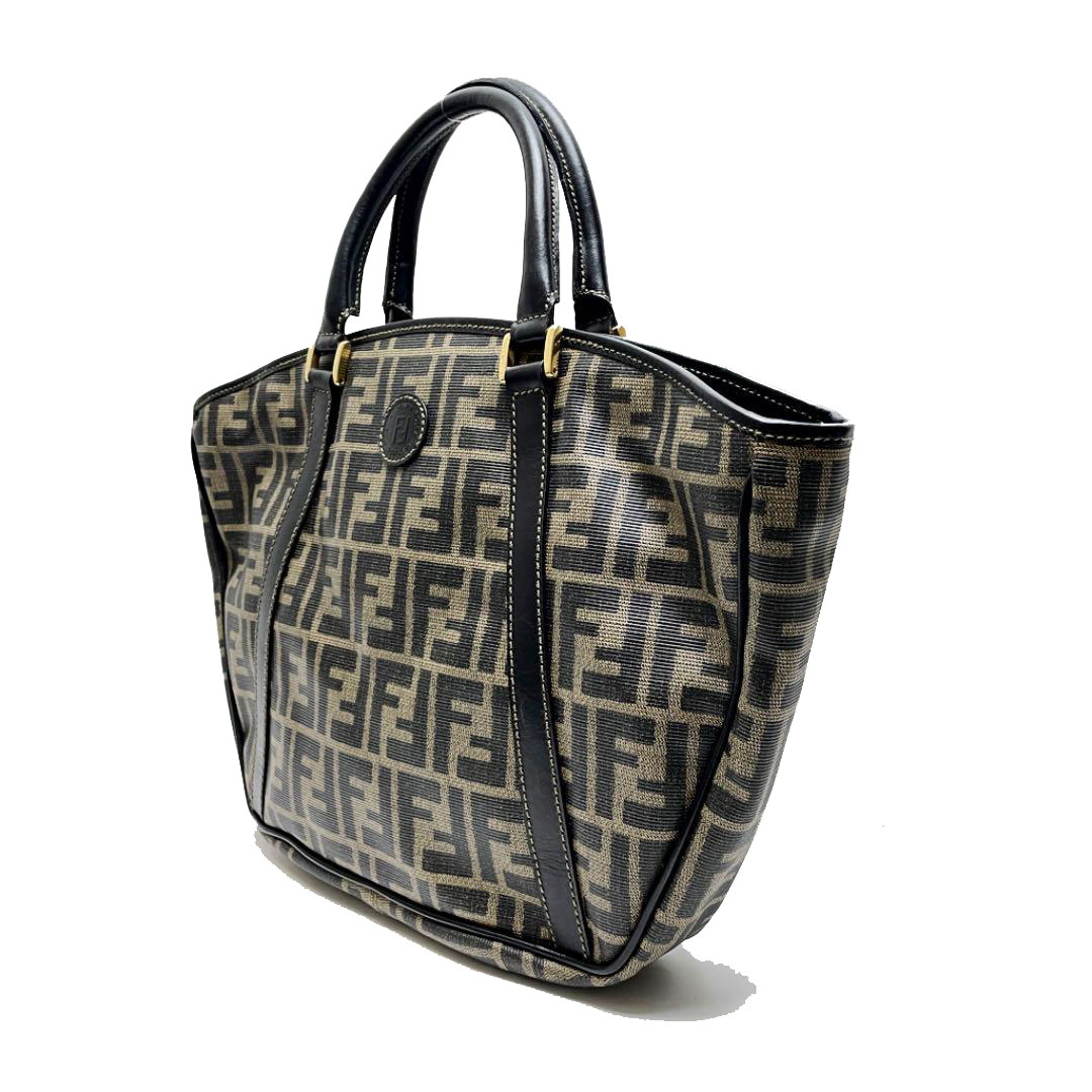 FENDI フェンディ ズッカ ハンドバッグ トートバッグ PVC レザー ブラウン