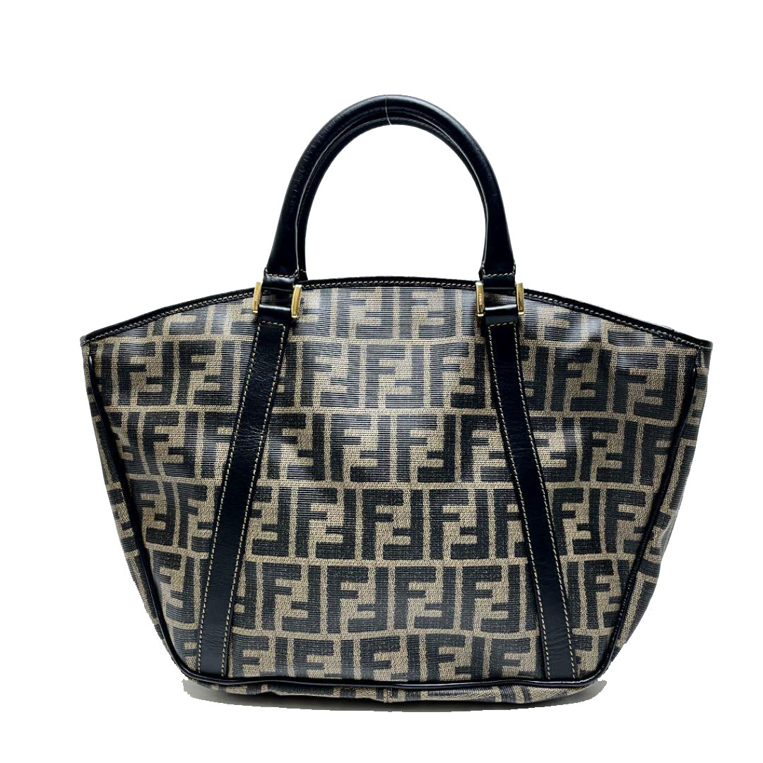 FENDI フェンディ ズッカ ハンドバッグ トートバッグ PVC レザー ブラウン
