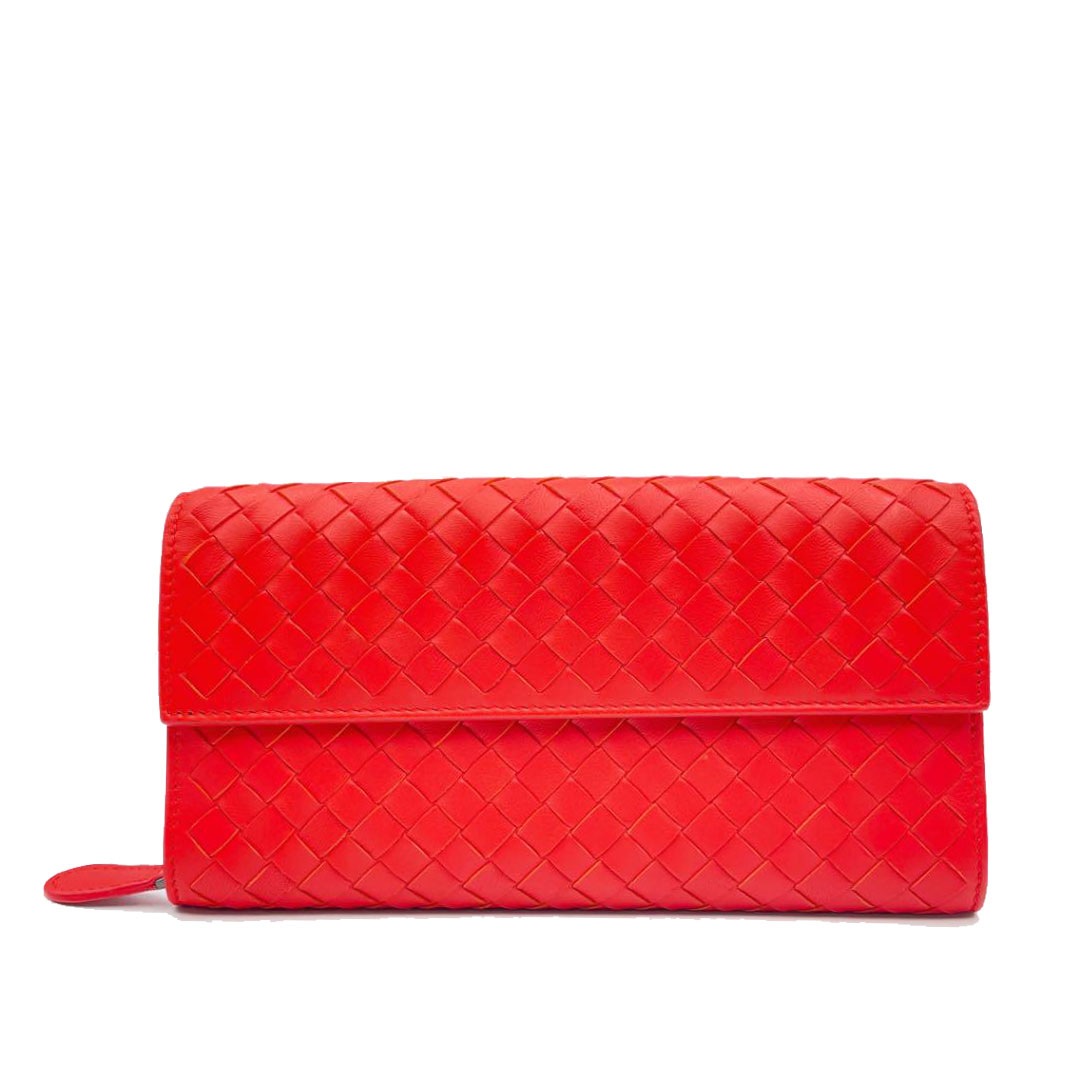 BOTTEGA VENETA ボッテガヴェネタ イントレチャート ホック式長財布 レザー レッド