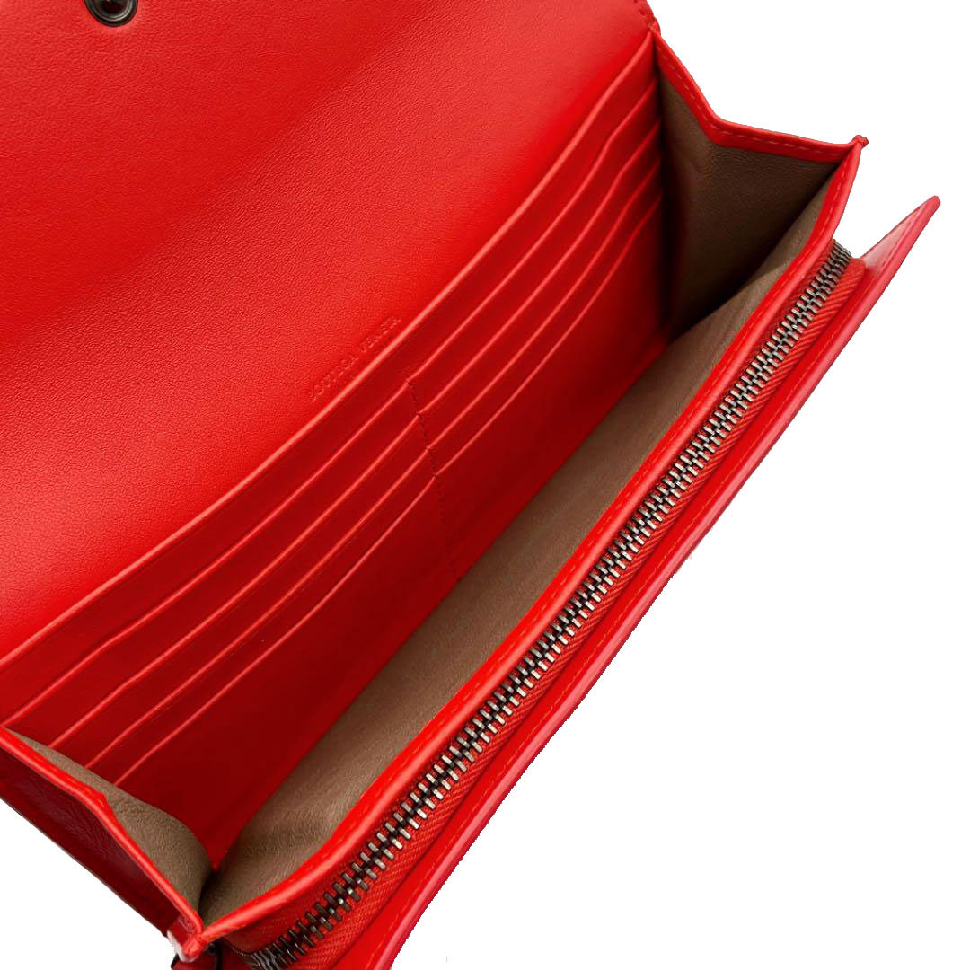 BOTTEGA VENETA ボッテガヴェネタ イントレチャート ホック式長財布 レザー レッド