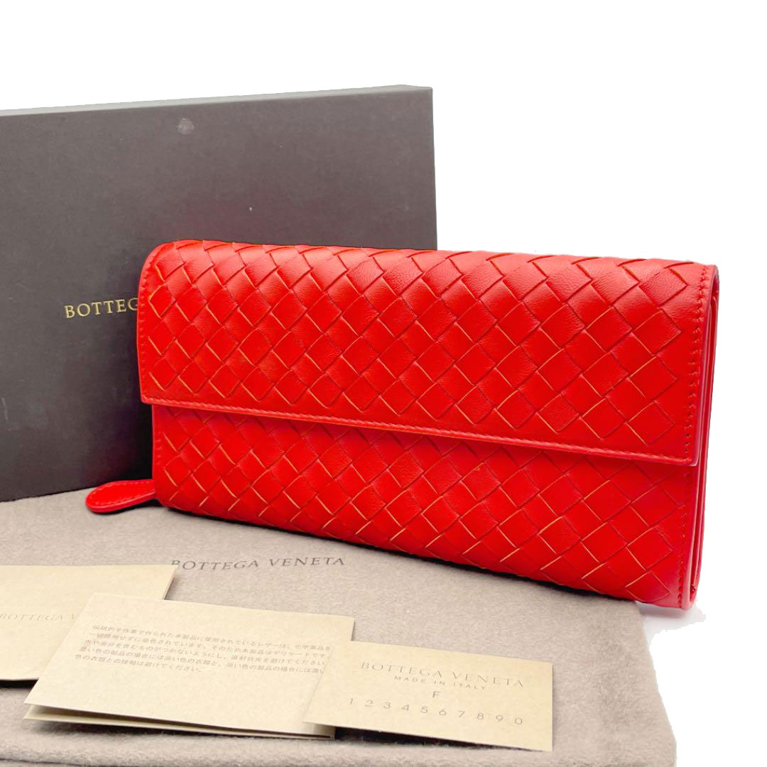 BOTTEGA VENETA ボッテガヴェネタ イントレチャート ホック式長財布 レザー レッド