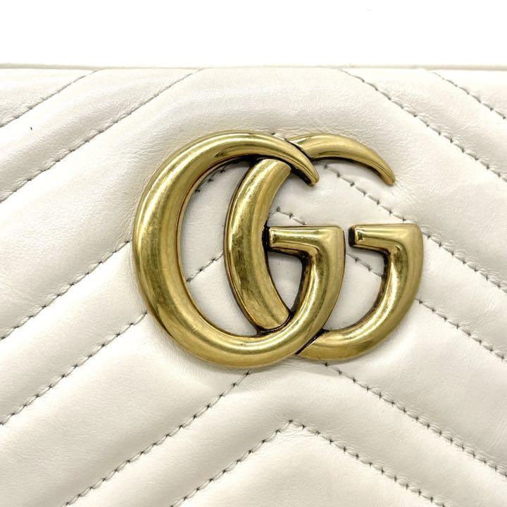 GUCCI グッチ GGマーモント スモールショルダーバッグ レザー ホワイト 447632