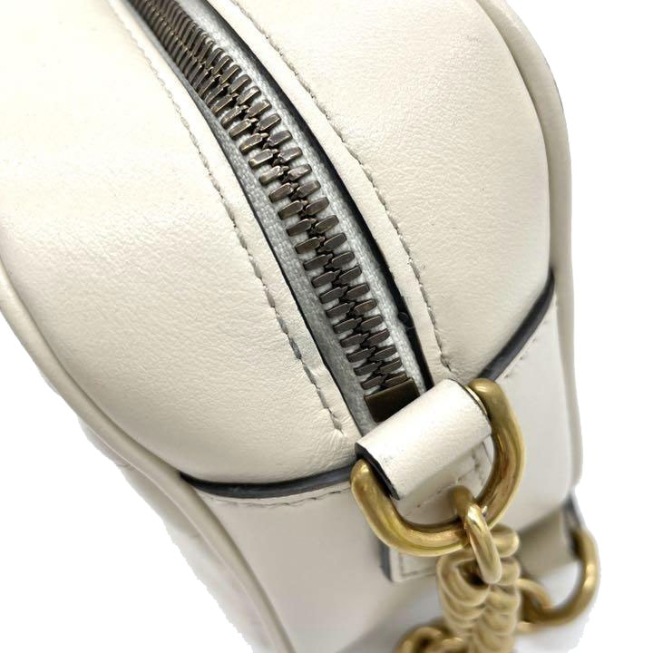 GUCCI グッチ GGマーモント スモールショルダーバッグ レザー ホワイト