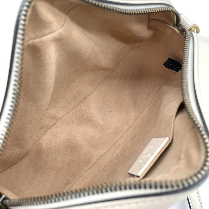 GUCCI グッチ GGマーモント スモールショルダーバッグ レザー ホワイト