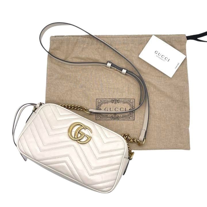 GUCCI グッチ GGマーモント スモールショルダーバッグ レザー ホワイト