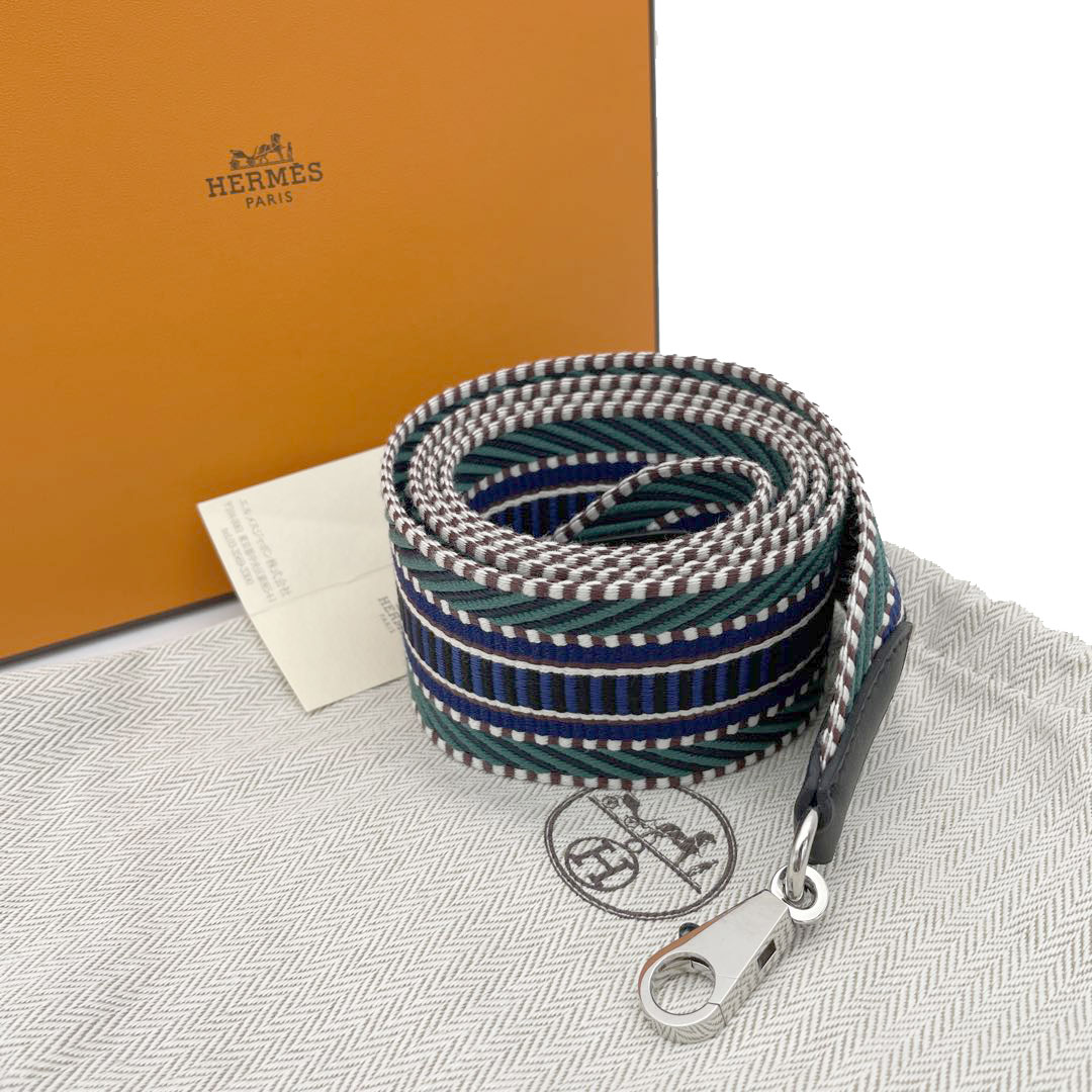 HERMES エルメス バンドリエール サングル カヴァル 50mm ショルダーストラップ マラカイト/ブルーエレクトリック/ブラック シルバー金具 A刻印