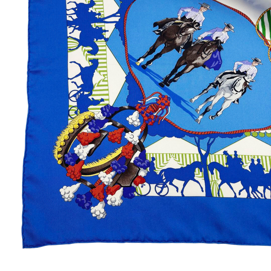 HERMES エルメス スカーフ カレ90 『feria de sevilla(セビリアの休日)』 シルク ブルー系
