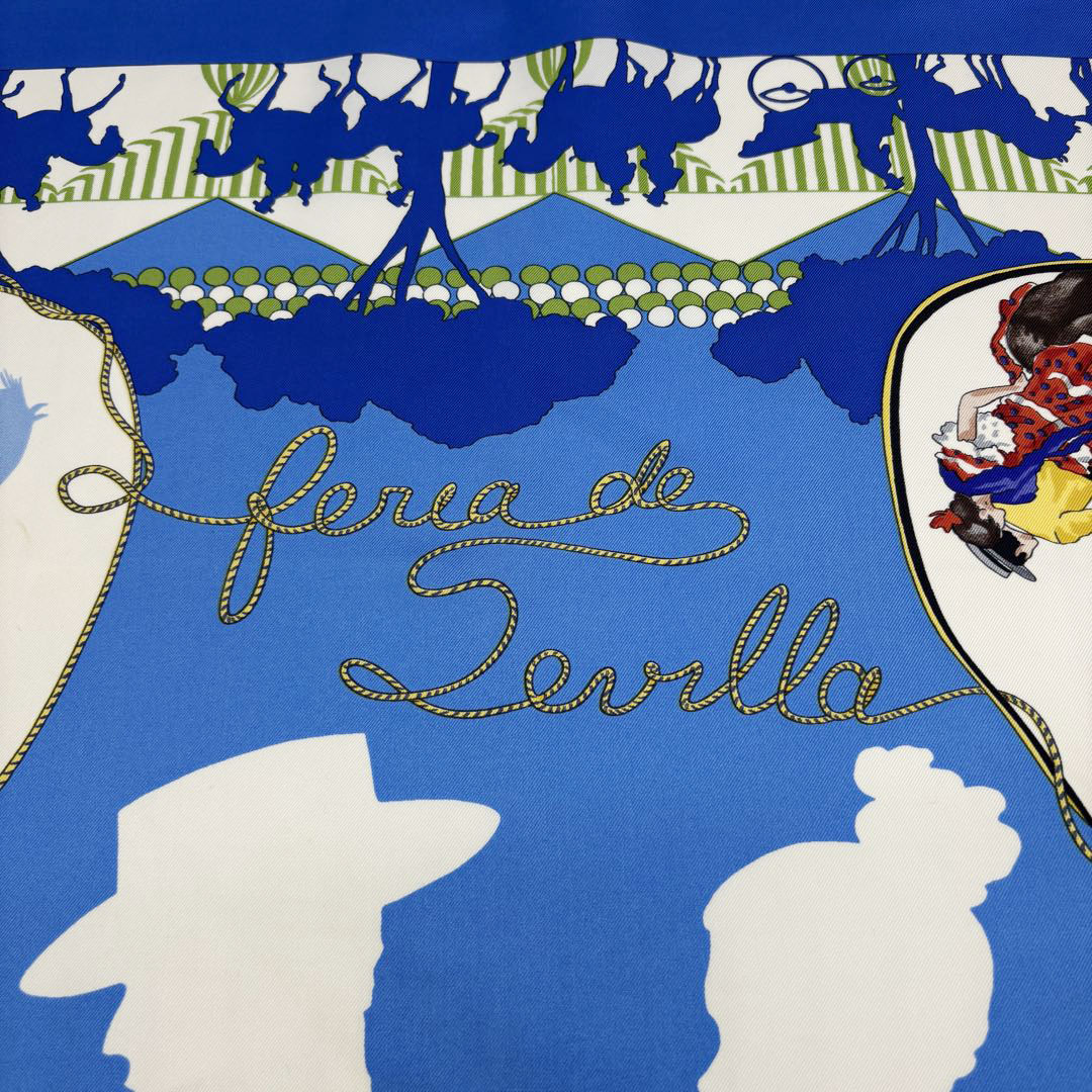 HERMES エルメス スカーフ カレ90 『feria de sevilla(セビリアの休日)』 シルク ブルー系
