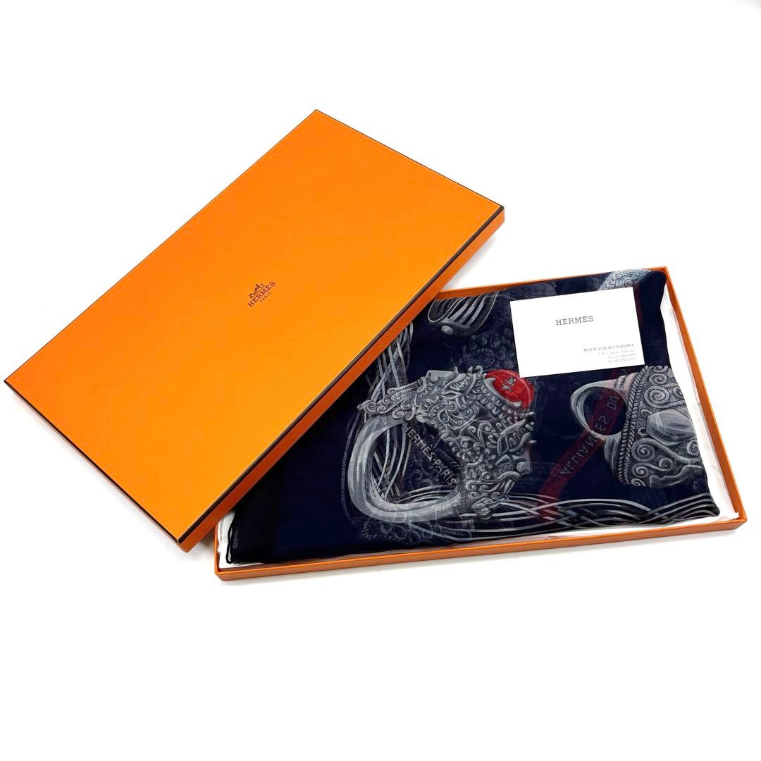 HERMES シルクモスリン　カレ　140 世界の指輪 HERMES エルメス シフォンスカーフ カレジェアン シルクモスリン