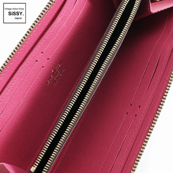 ■ルイ・ヴィトン■ モノグラム ポルトフォイユ クレマンス ラウンドファスナー 長財布 レザー ブラウン ホットピンク M64201 【LOUIS VUITTON】