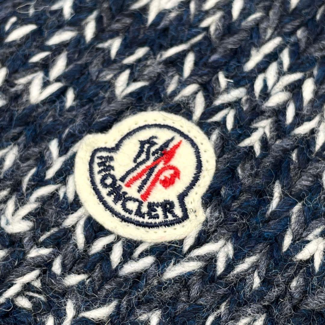 MONCLER モンクレール マフラー フリンジ 編み込み ネイビー ホワイト系