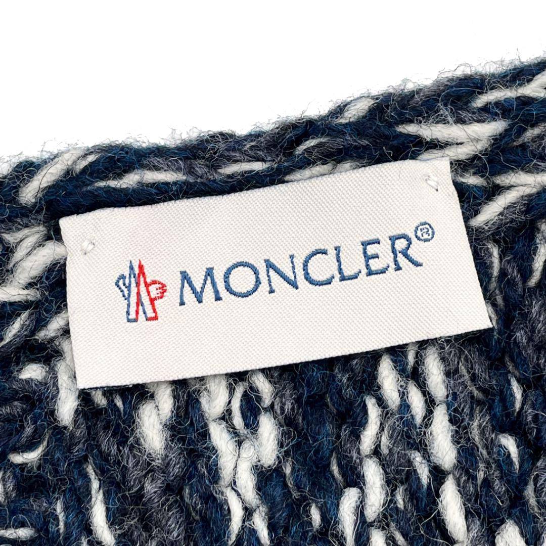 MONCLER モンクレール マフラー フリンジ 編み込み ネイビー ホワイト系
