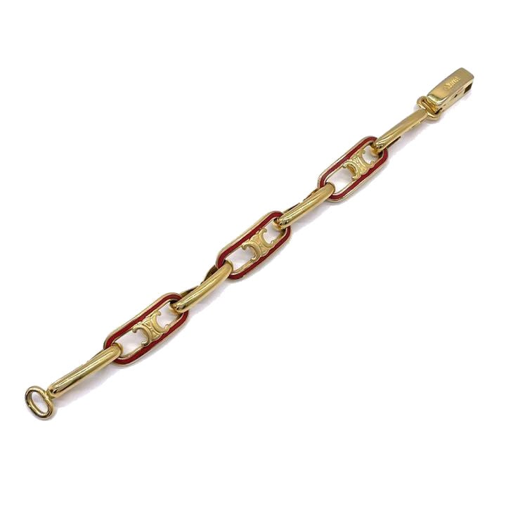 CELINE セリーヌ チェーンブレスレット マカダムロゴ ゴールド レッド