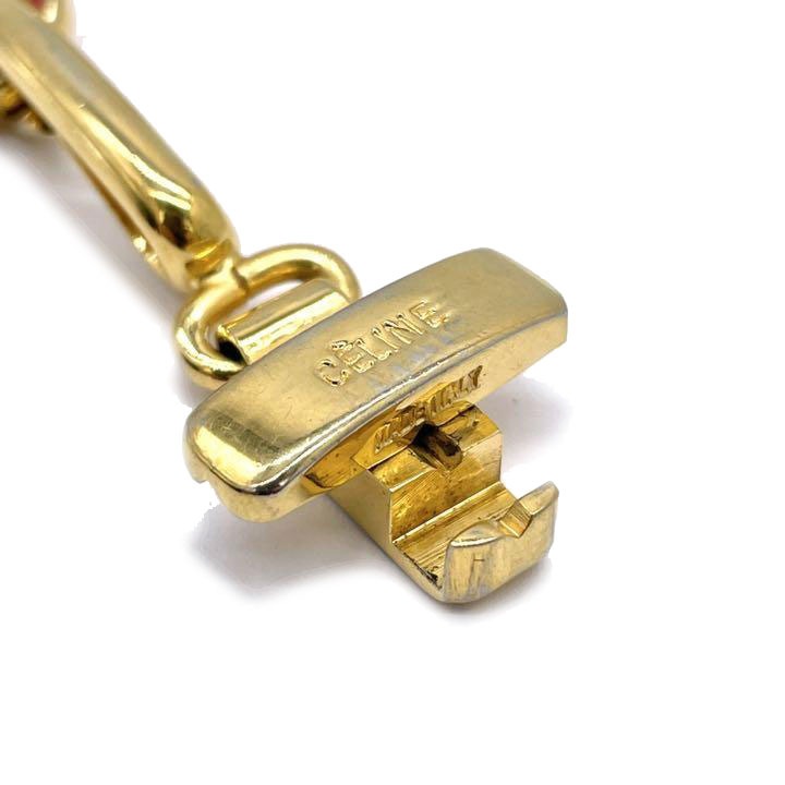 CELINE セリーヌ チェーンブレスレット マカダムロゴ ゴールド レッド