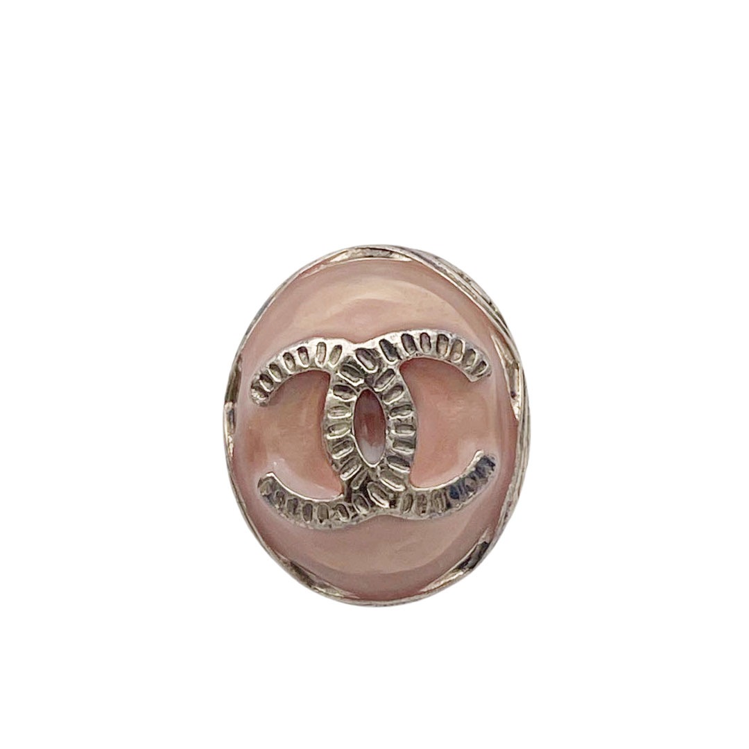 CHANEL シャネル オーバルピアス ココマーク レジン 18C ピンク シャンパンゴールド