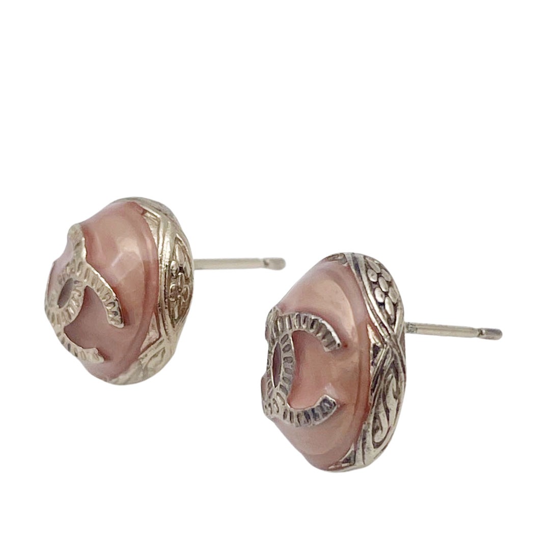 CHANEL シャネル オーバルピアス ココマーク レジン 18C ピンク シャンパンゴールド