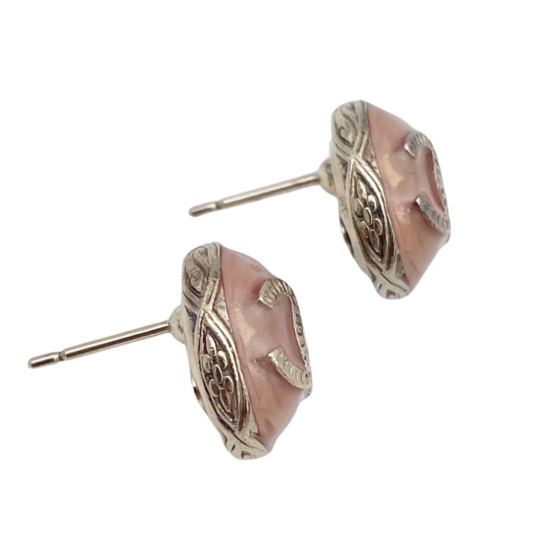 CHANEL シャネル オーバルピアス ココマーク レジン 18C ピンク シャンパンゴールド