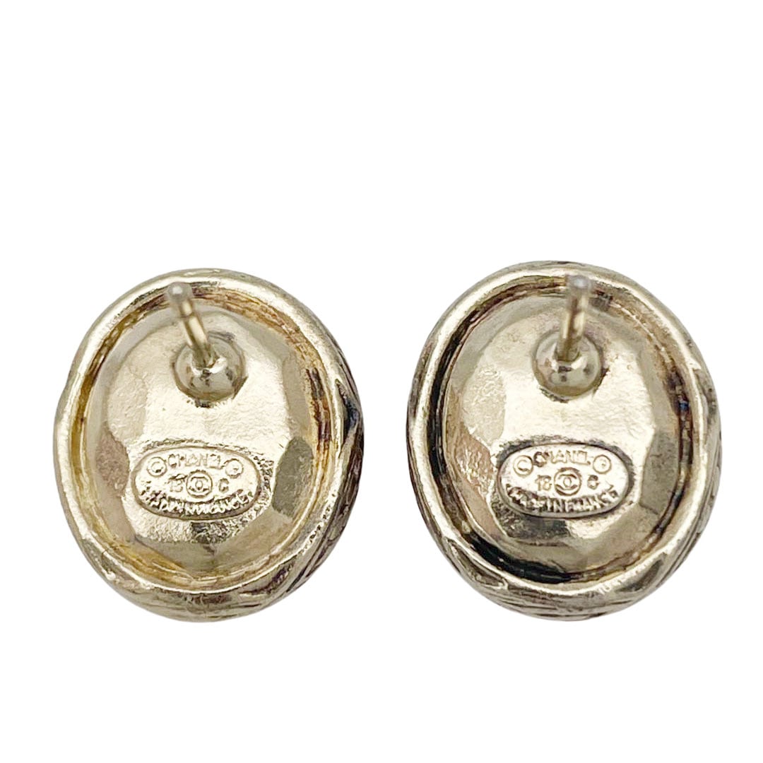 CHANEL シャネル オーバルピアス ココマーク レジン 18C ピンク シャンパンゴールド