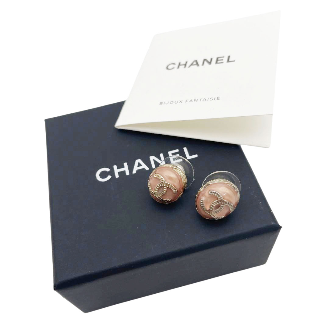 CHANEL シャネル オーバルピアス ココマーク レジン 18C ピンク シャンパンゴールド