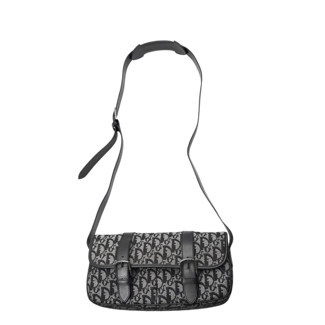 Christian Dior クリスチャンディオール トロッター ショルダーバッグ キャンバス/レザー ブラック/グレー SL044036