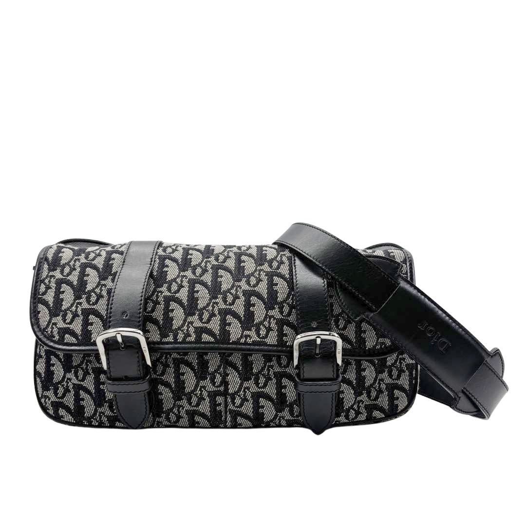 Christian Dior クリスチャンディオール トロッター ショルダーバッグ キャンバス/レザー ブラック/グレー SL044036