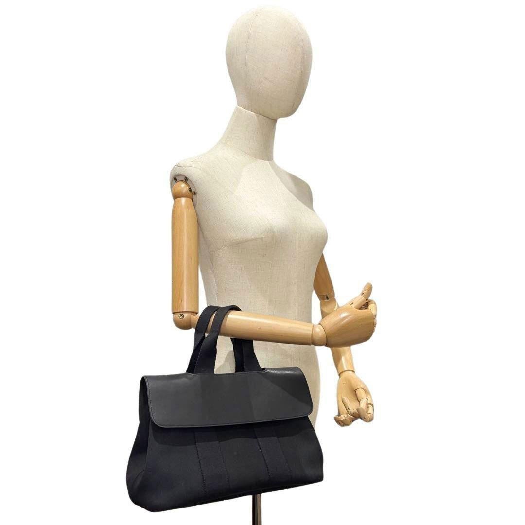 HERMES エルメス ハンドバッグ ヴァルパライソPM トワルシェブロン/レザー ブラック