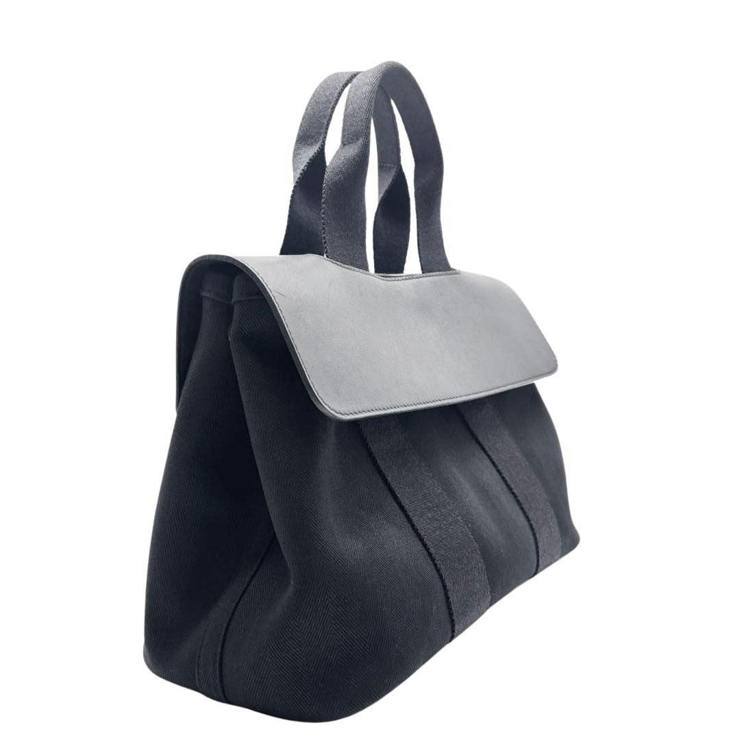 HERMES エルメス ハンドバッグ ヴァルパライソPM トワルシェブロン/レザー ブラック