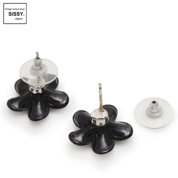 ■シャネル■ ピアス フラワーモチーフ ブラック シルバー 05 P 【CHANEL】