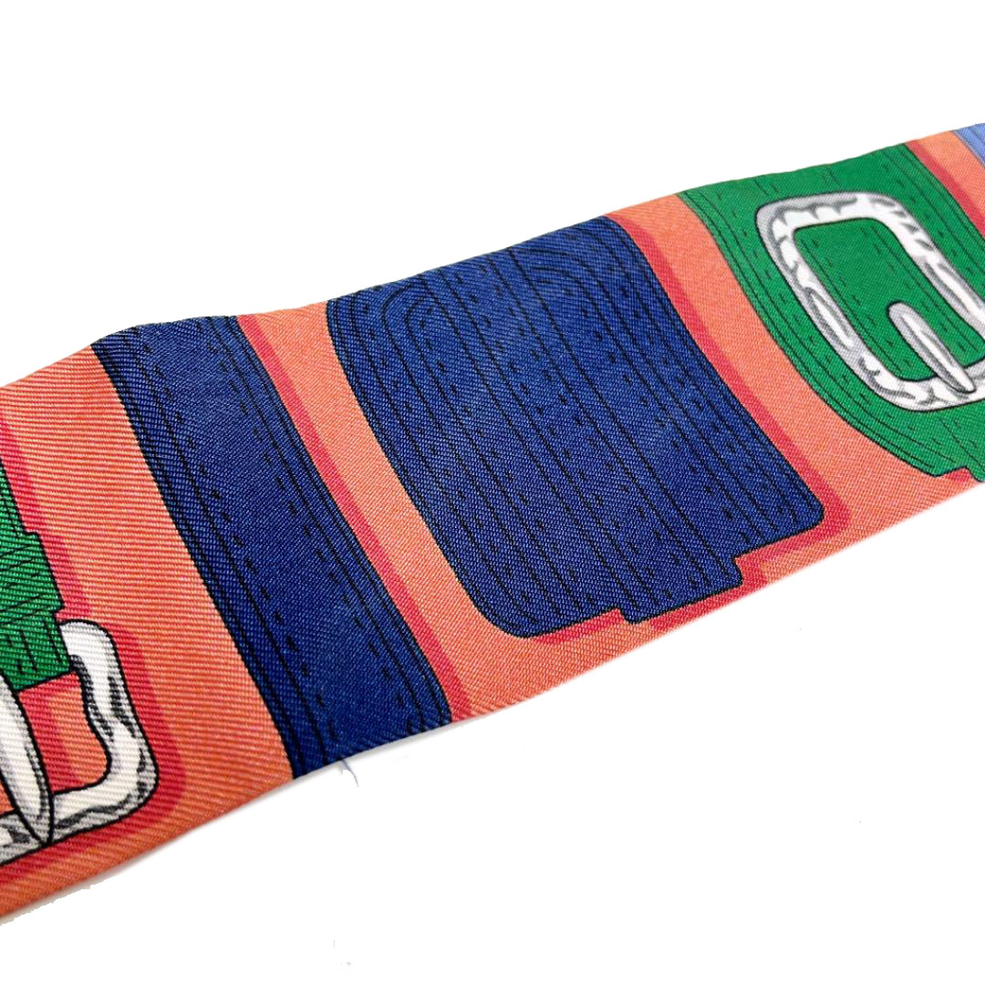 HERMES エルメス スカーフ ツイリー ベルト柄 シルク サーモン