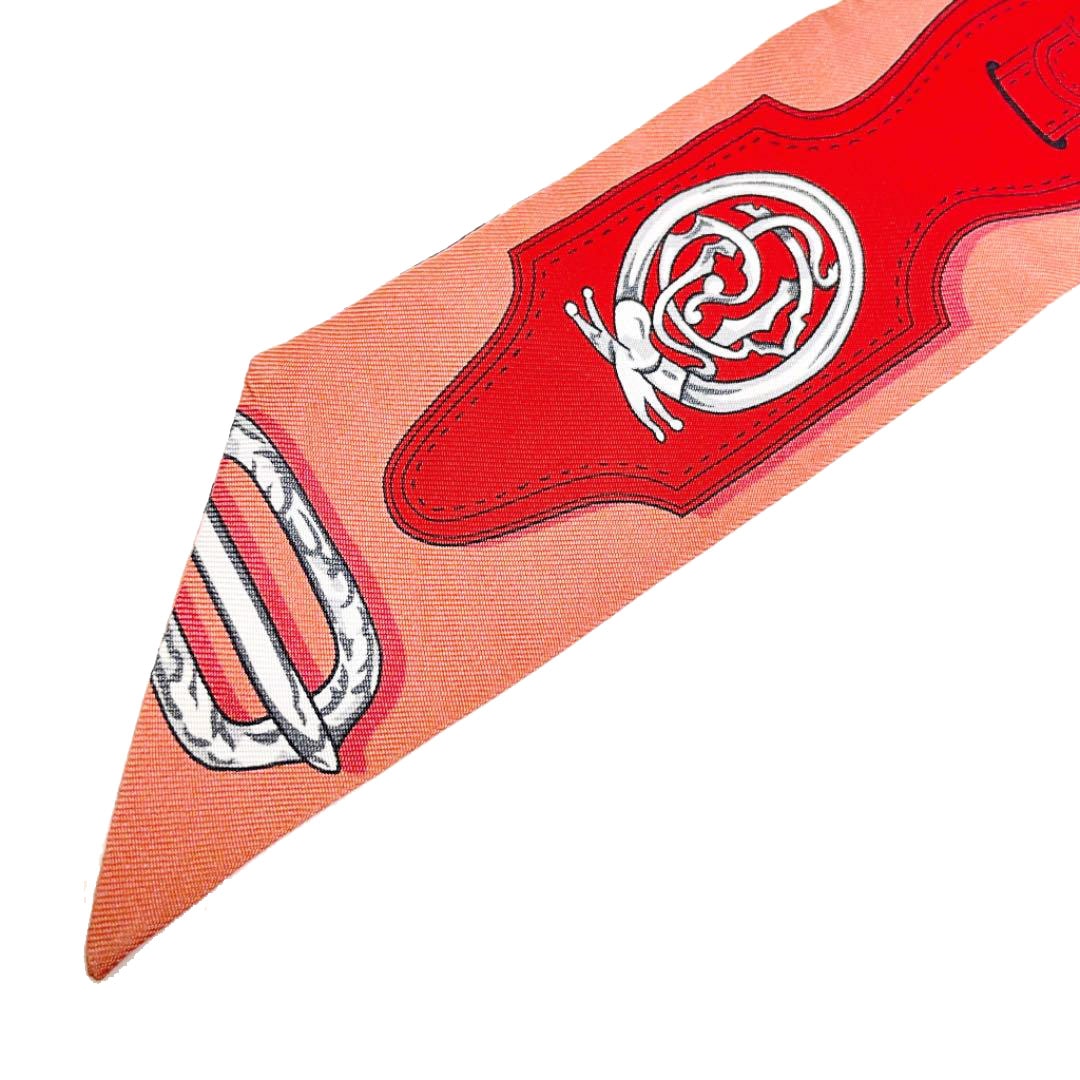 エルメス　サーモンピンク　ツイリー　ベルト柄 HERMES エルメス スカーフ ツイリー ベルト柄 シルク サーモン