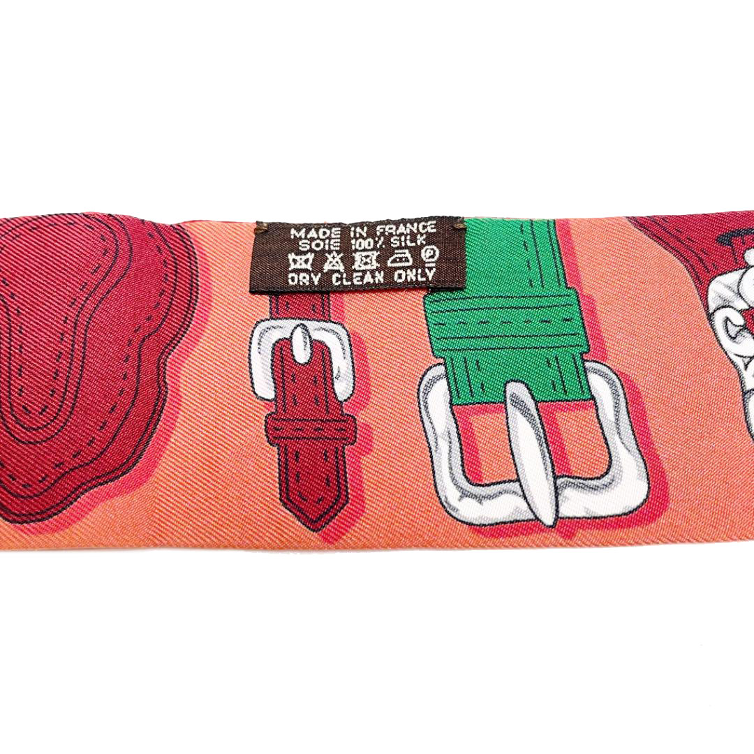 エルメス　サーモンピンク　ツイリー　ベルト柄 HERMES エルメス スカーフ ツイリー ベルト柄 シルク サーモン