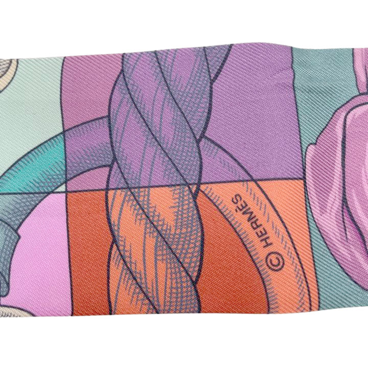 HERMES エルメス スカーフ ツイリー 『Cavalleria d Etriers(騎兵の鐙)』 シルク グリーン系マルチカラー 2016AW