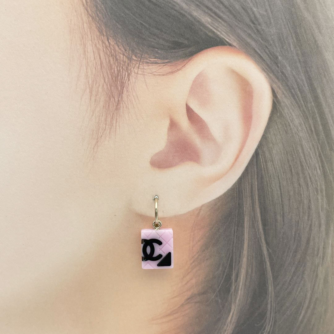 CHANEL シャネル フープピアス カンボン ココマーク 05C ピンク ブラック ゴールド金具