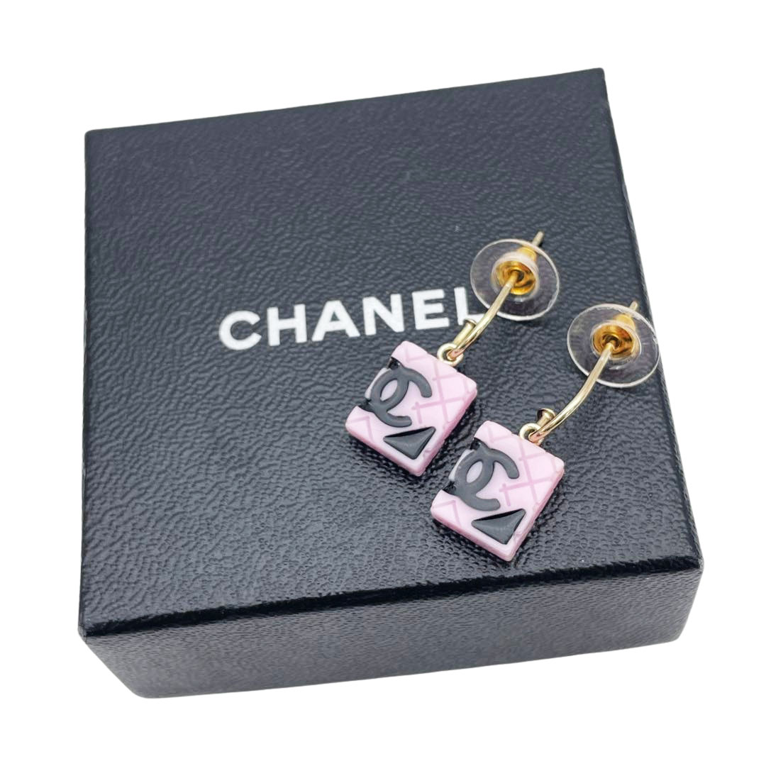 CHANEL シャネル フープピアス カンボン ココマーク 05C ピンク ブラック ゴールド金具