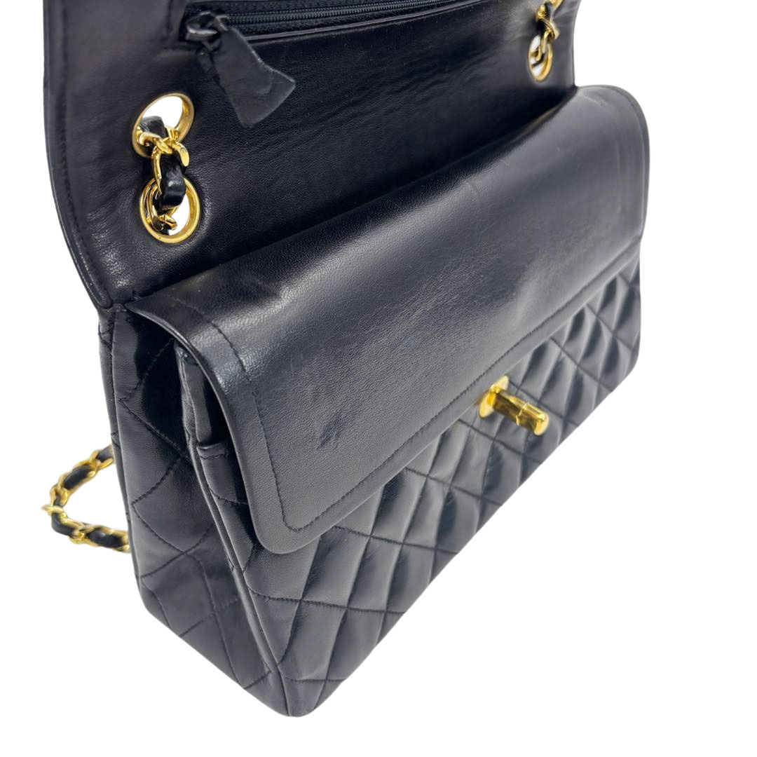 CHANEL シャネル マトラッセ25 チェーンショルダーバッグ ラムスキン ブラック ゴールド金具 17番台