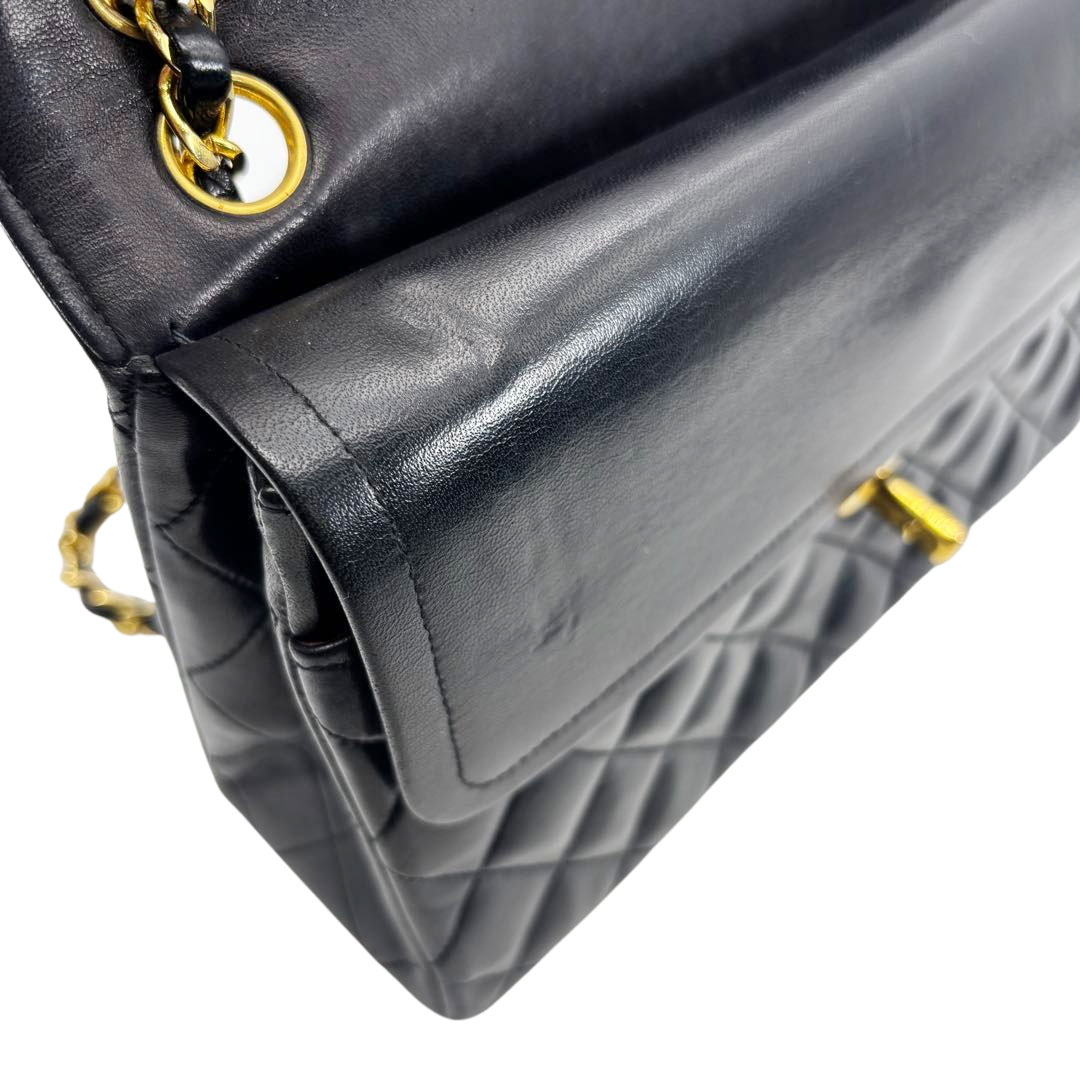 CHANEL シャネル マトラッセ25 チェーンショルダーバッグ ラムスキン ブラック ゴールド金具 17番台