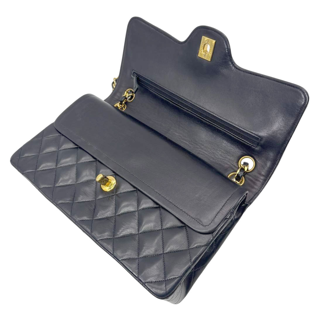 CHANEL シャネル マトラッセ25 チェーンショルダーバッグ ラムスキン ブラック ゴールド金具 17番台