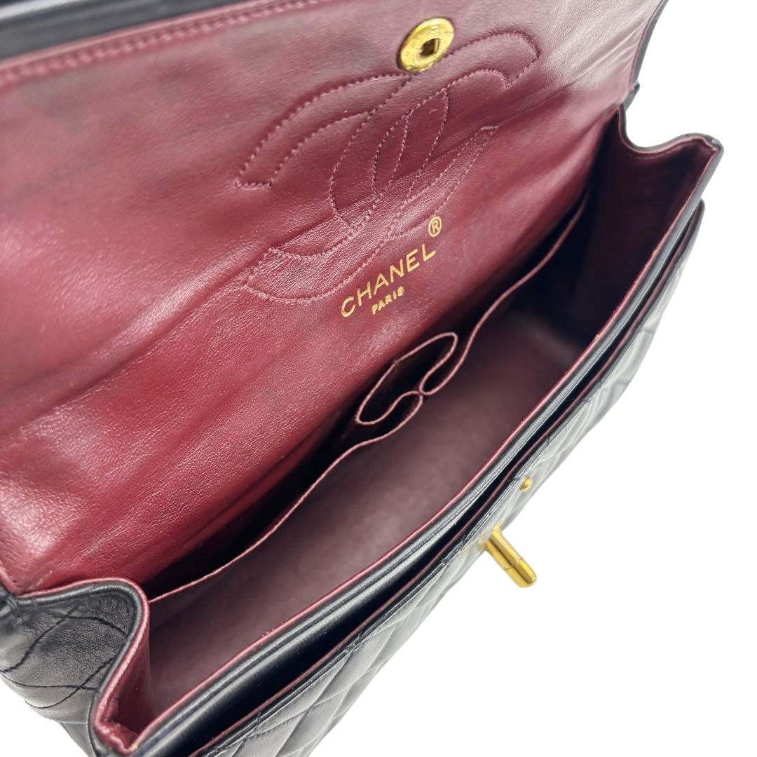 CHANEL シャネル マトラッセ25 チェーンショルダーバッグ ラムスキン ブラック ゴールド金具 17番台