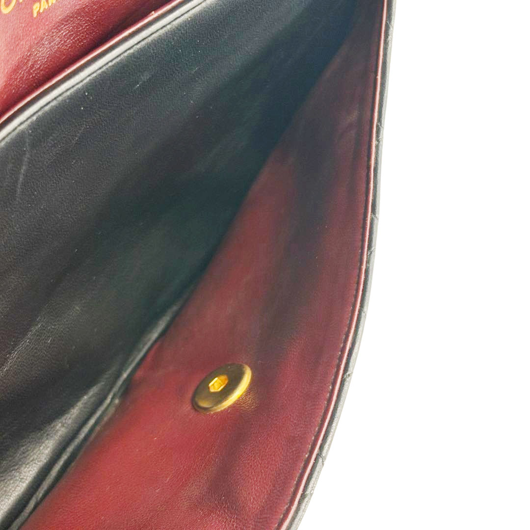 CHANEL シャネル マトラッセ25 チェーンショルダーバッグ ラムスキン ブラック ゴールド金具 17番台