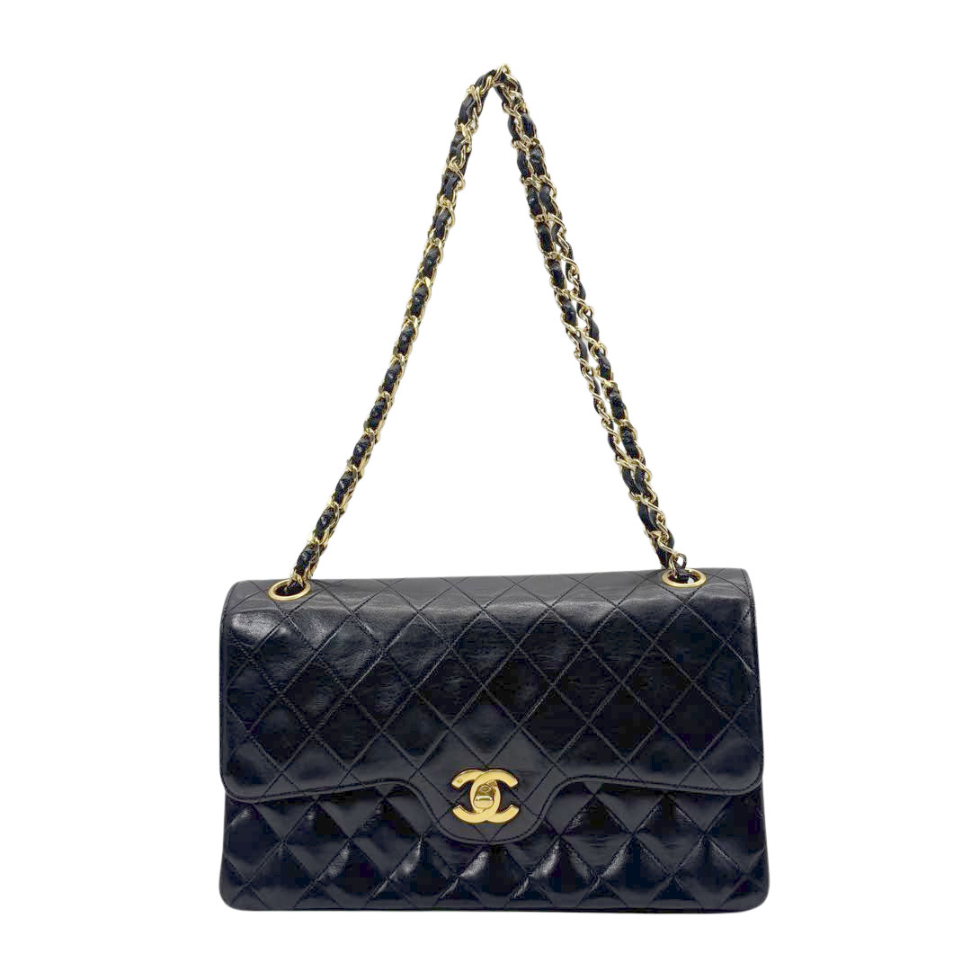 CHANEL シャネル マトラッセ25 チェーンショルダーバッグ ラムスキン ブラック ゴールド金具 17番台