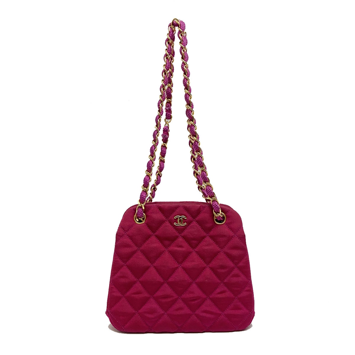 CHANEL シャネル サテン がま口 チェーンショルダーバッグ ピンク 1